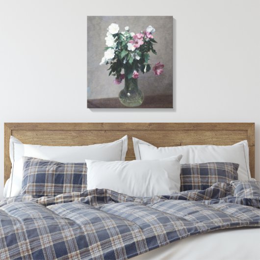  witte en roze mallows in een Vase Canvas Afdruk (Insitu (Slaapkamer))