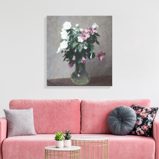  witte en roze mallows in een Vase Canvas Afdruk (Insitu (Woonkamer))
