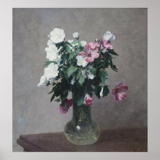 witte en roze mallows in een Vase Poster (Voorkant)