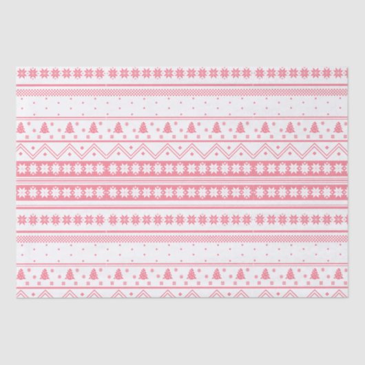Witte en roze Noordse kerstpatronen Tissuepapier (Voorkant)