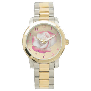 Witte en roze roos - pastel art horloge