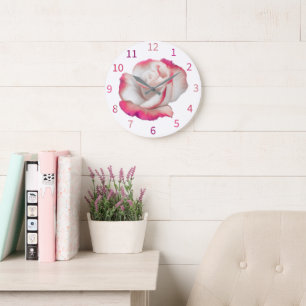 Witte en roze roos - pastel kunst grote klok