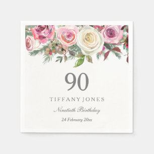 Witte en roze rozen Elegant Custom 90th Birthday Servet