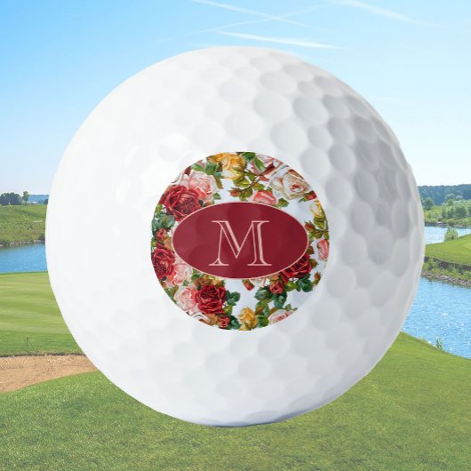 Witte en Roze Rozen Floral Custom Monogram Golfballen
