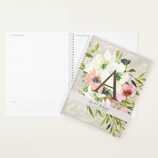 Witte en roze rozen op  duif grijze boekenkapje planner (Display)