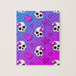 Witte en roze schedel- en hartenpatroon legpuzzel