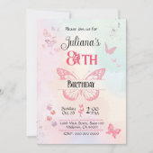 Witte en roze vlinder thema 8e verjaardag kaart (Voorkant)