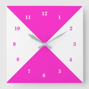 Witte en roze wandklok vierkante klok