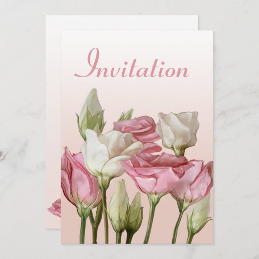 Witte en Roze Waterverf Rozen Uitnodiging (Voorkant / Achterkant)