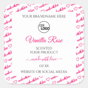 Witte en roze Word Cloud-productlabels met Logo Vierkante Sticker