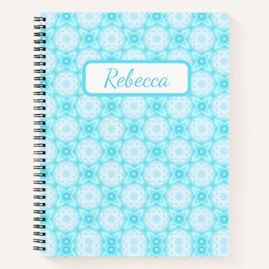 Witte en Sky Blue Bloemen en Sterren Notitieboek (Voorkant)