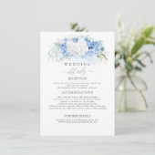 Witte en stoffige blauwe bloemen bruiloft informat informatiekaartje (Staand voorkant)
