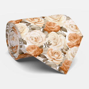Witte en taupe rozen op wit stropdas