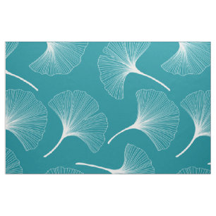 Witte en turquoise abstracte bladeren stof