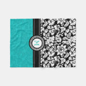 Witte en turquoise damast fleece deken (Voorkant (Horizontaal))