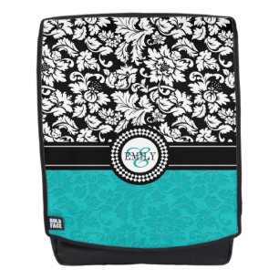 Witte en turquoise damast rugtassen