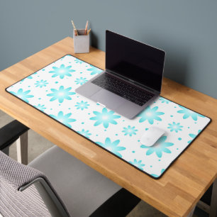 Witte en turquoise delicate daisy, stippen patroon bureaumat