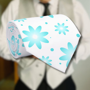 Witte en turquoise delicate daisy, stippen patroon stropdas