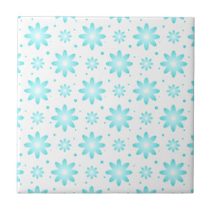 Witte en turquoise delicate daisy, stippen patroon tegeltje