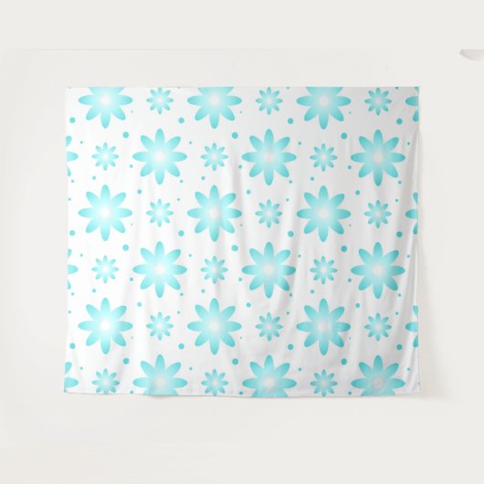 Witte en turquoise delicate daisy, stippen patroon wandkleed (Voorkant (horizontaal))