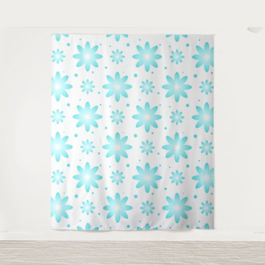 Witte en turquoise delicate daisy, stippen patroon wandkleed (Voorkant)