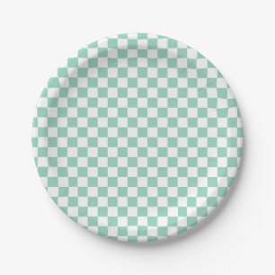 Witte en turquoise malse geruite papieren borden bordje