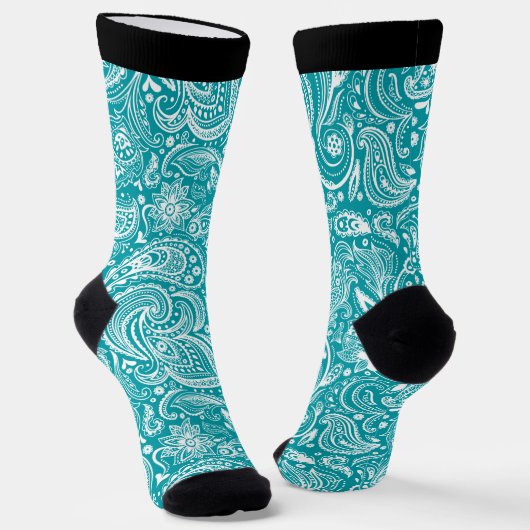 Witte en turquoise  paisleypatroon sokken (Gebogen)