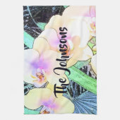 Witte en violette orchideeën theedoek (Verticaal)