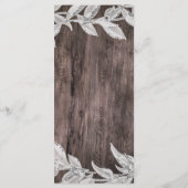 Witte en zilveren bladeren en bijtende wood, elega menu (Achterkant)