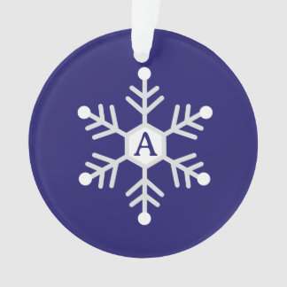Witte en zilveren sneeuwvlok Kerst initiële Blauwe Ornament