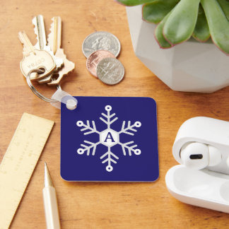 Witte en zilveren sneeuwvlok Kerst initiële Blauwe Sleutelhanger