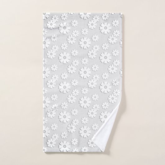 Witte en Zilvergrijze Floral Bad Handdoek (Handdoek)
