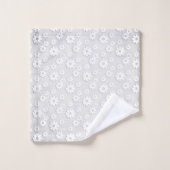 Witte en Zilvergrijze Floral Bad Handdoek (Wasdoekje)