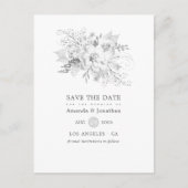 Witte en Zilverige  Rozen Weddenschap Opslaan Datu Aankondigingskaart (Voorkant)