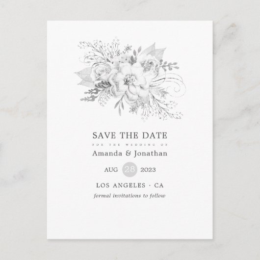 Witte en Zilverige  Rozen Weddenschap Opslaan Datu Aankondigingskaart (Voorkant)