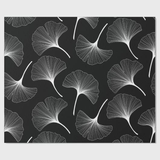 Witte en zwarte abstracte bladeren cadeaupapier (Vlak)