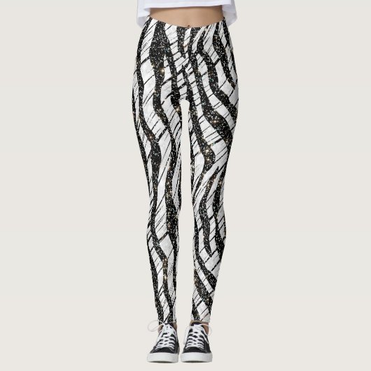 Witte en zwarte Abstracte dieren Leggings (Voorkant)