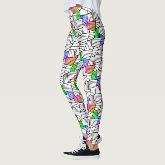 Witte en zwarte Abstracte lijnen Patroonkleurstof  Leggings (Links)