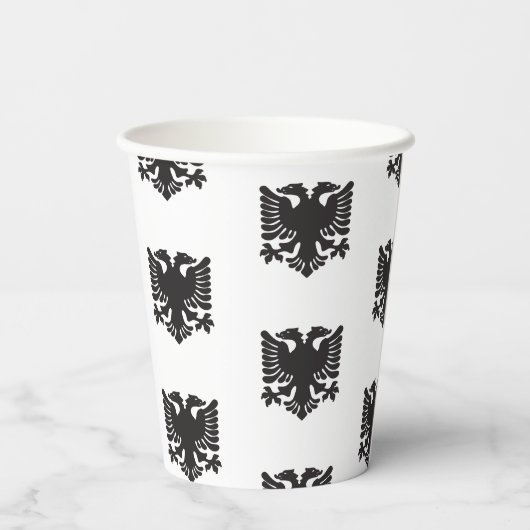 Witte en zwarte Albanese Eagle Papieren bekers (Achterkant)