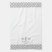 Witte en zwarte Art Deco Fan Diamond Monogram Theedoek (Verticaal)