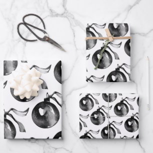 Witte en zwarte bal Ornament en lint Inpakpapier Vel