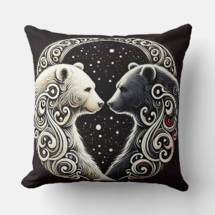 Witte en zwarte beren in een Yin Yang-ontwerp Kussen