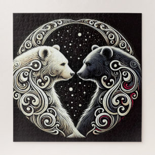 Witte en zwarte beren in een Yin Yang-ontwerp Legpuzzel