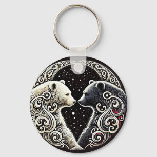 Witte en zwarte beren in een Yin Yang-ontwerp Sleutelhanger