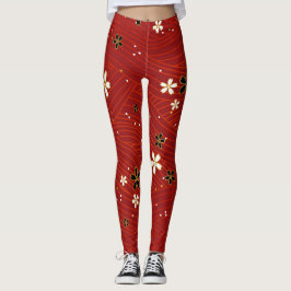 Witte en zwarte bloemen rode leggings