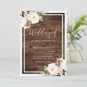 Witte en zwarte bloemen Rustic Wood Weddenschap Kaart (Staand voorkant)