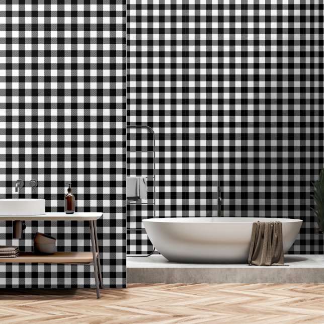 Witte en zwarte Buffalo Plaid Behang (Badkamer)