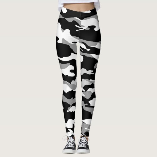 witte en zwarte Camo Camouflage Leggings (Voorkant)