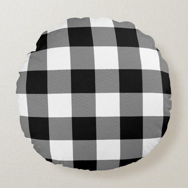 Witte en zwarte Chevron Buffalo Pset Rond Kussen (Voorkant)