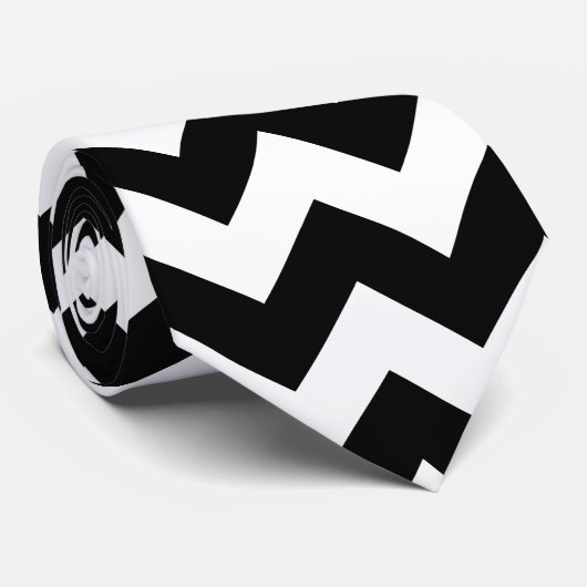 Witte en zwarte Chevron Zigzag Stropdas (Opgerold)